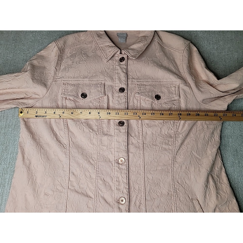 Chico's Elongated Jacquard Paris Pink Button Down Jacket 3 16/18 Cotton/Spandex‎ - Picture 10 of 14